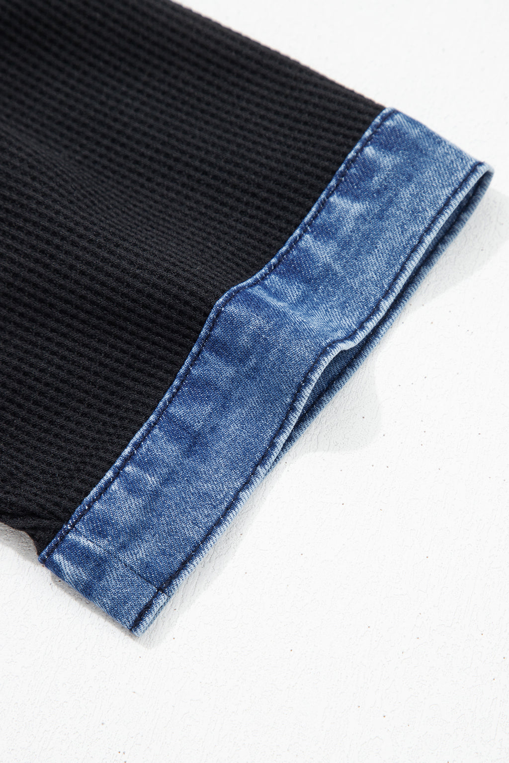 Waffle Knit Denim Polo Collar Top