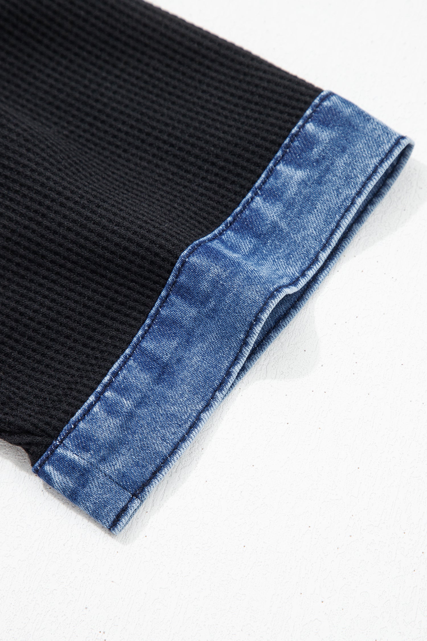 Waffle Knit Denim Polo Collar Top