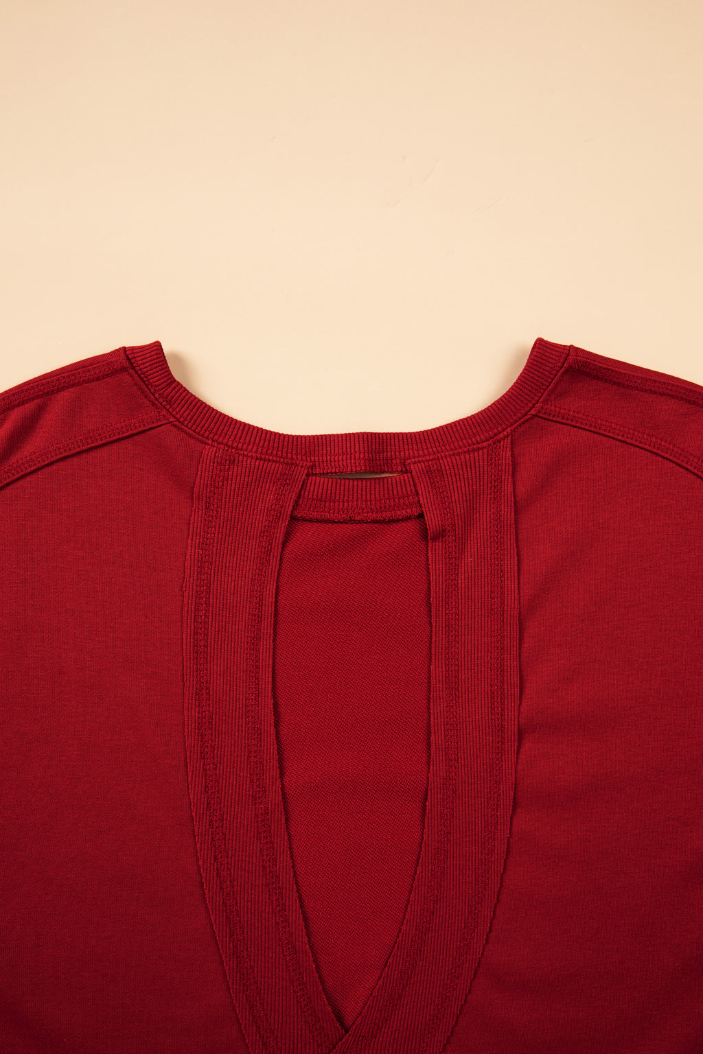 Racing Red Ribbed Detail Drop Shoulder Cutout Back Sweatshirt