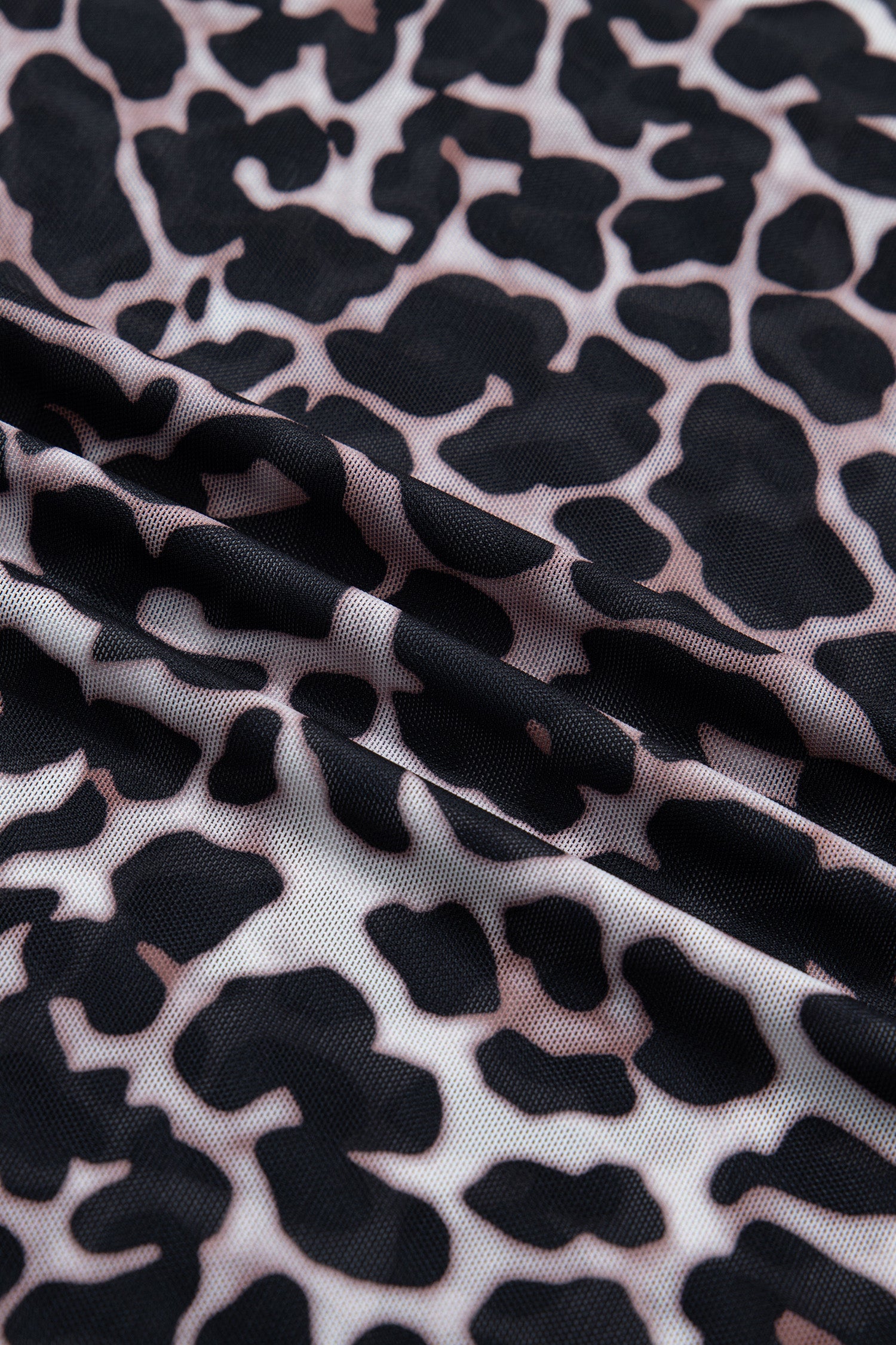 Khaki Leopard Print Sheer Mesh Short Sleeve Top