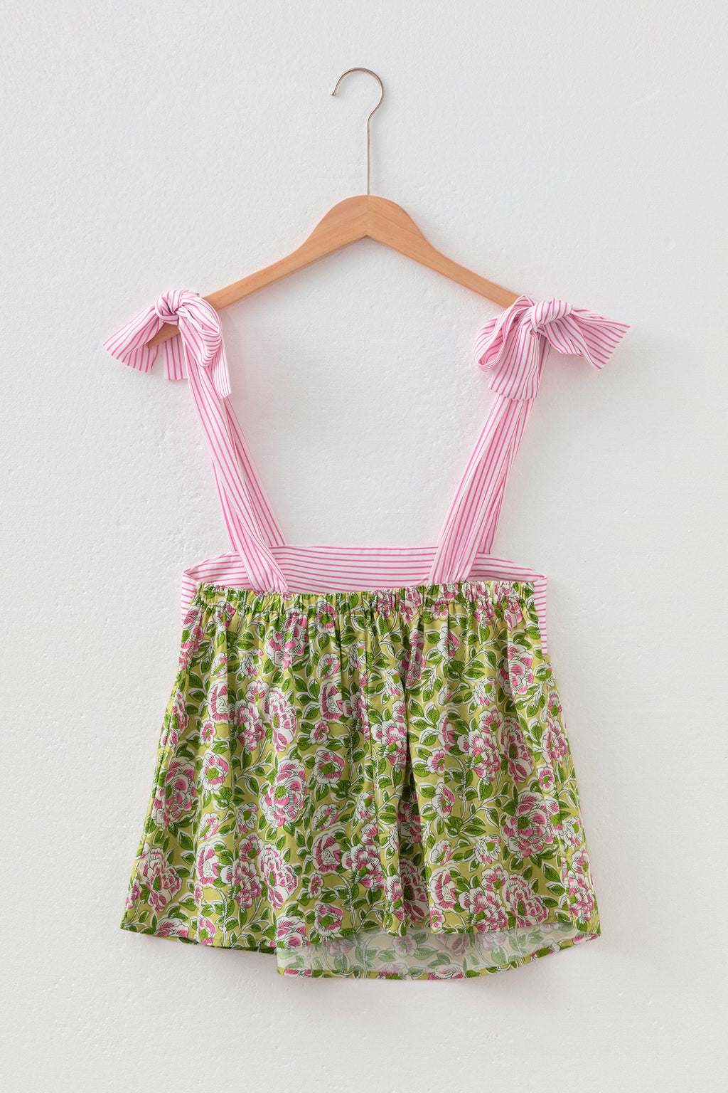 Green Floral Printed Knot Straps Babydoll Tank Top