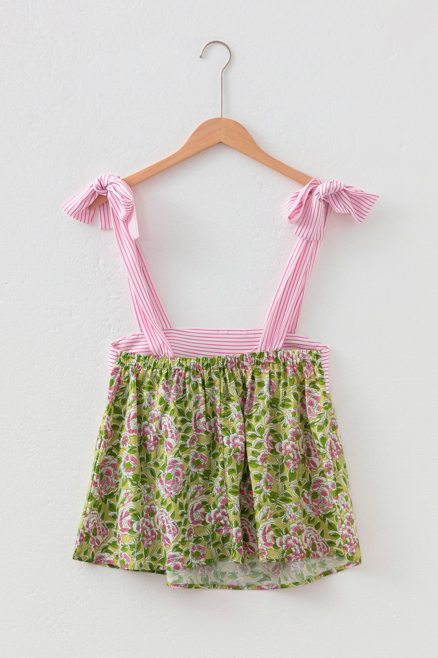 Green Floral Printed Knot Straps Babydoll Tank Top