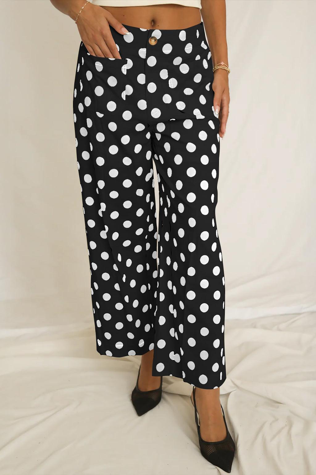 Polka Dot Mid-rise Straight Leg Pants