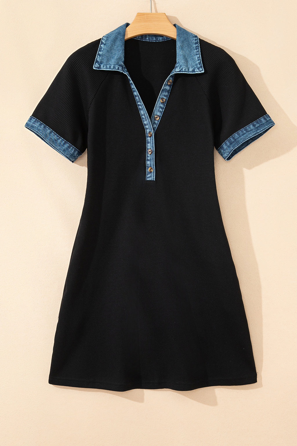 Waffle Knit Denim Polo Tee Dress