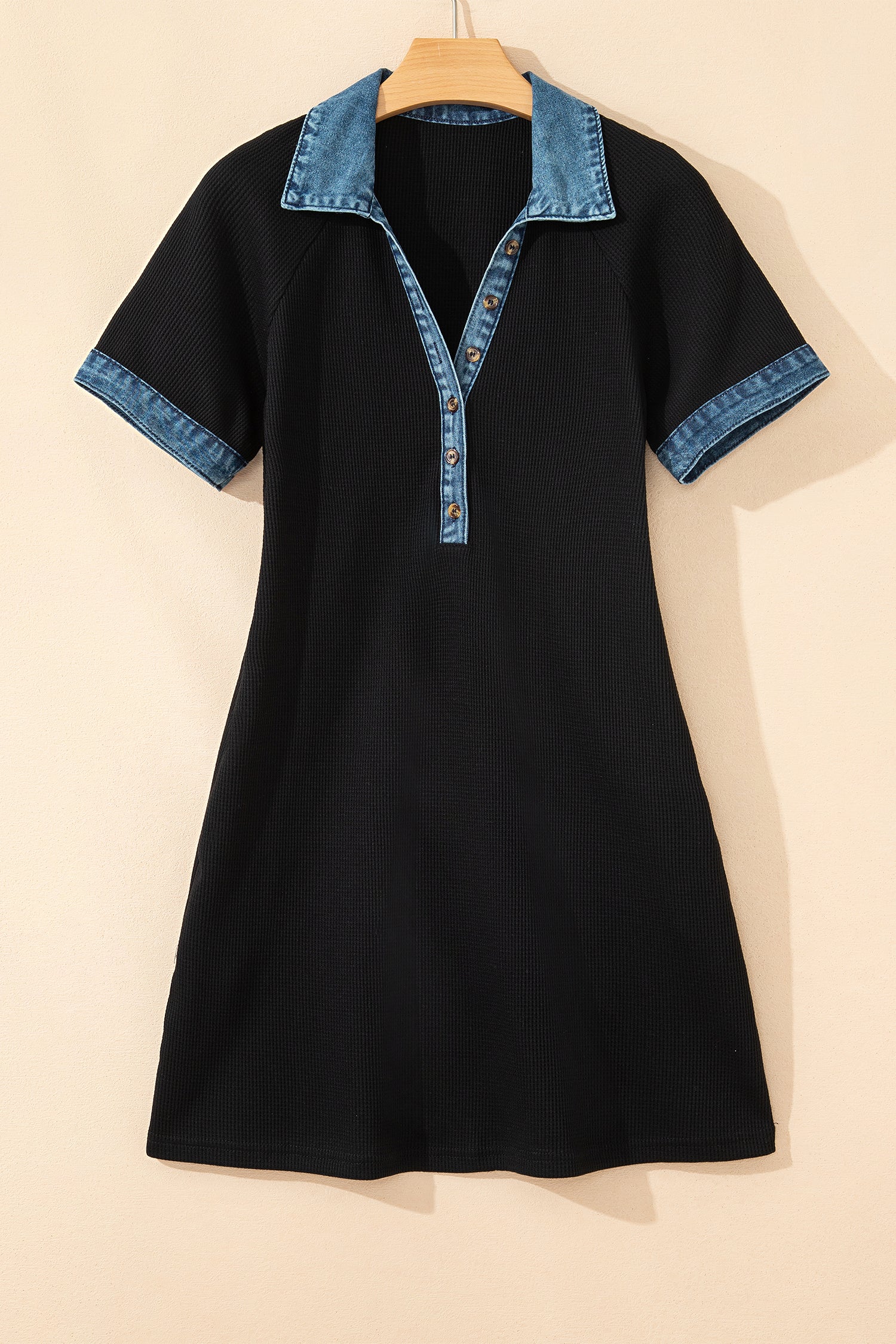 Waffle Knit Denim Polo Tee Dress