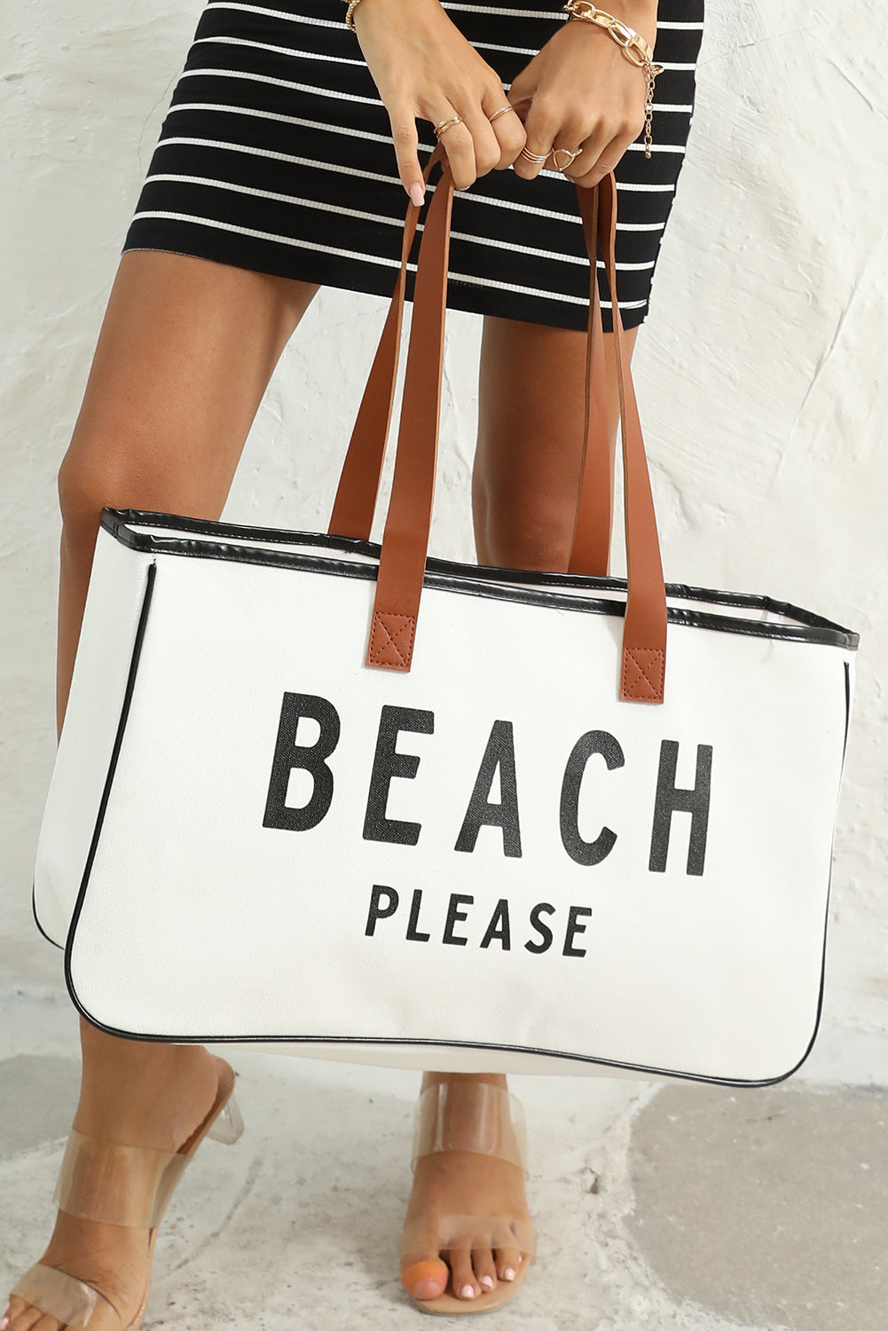 White BEACH PLEASE Tote Bag