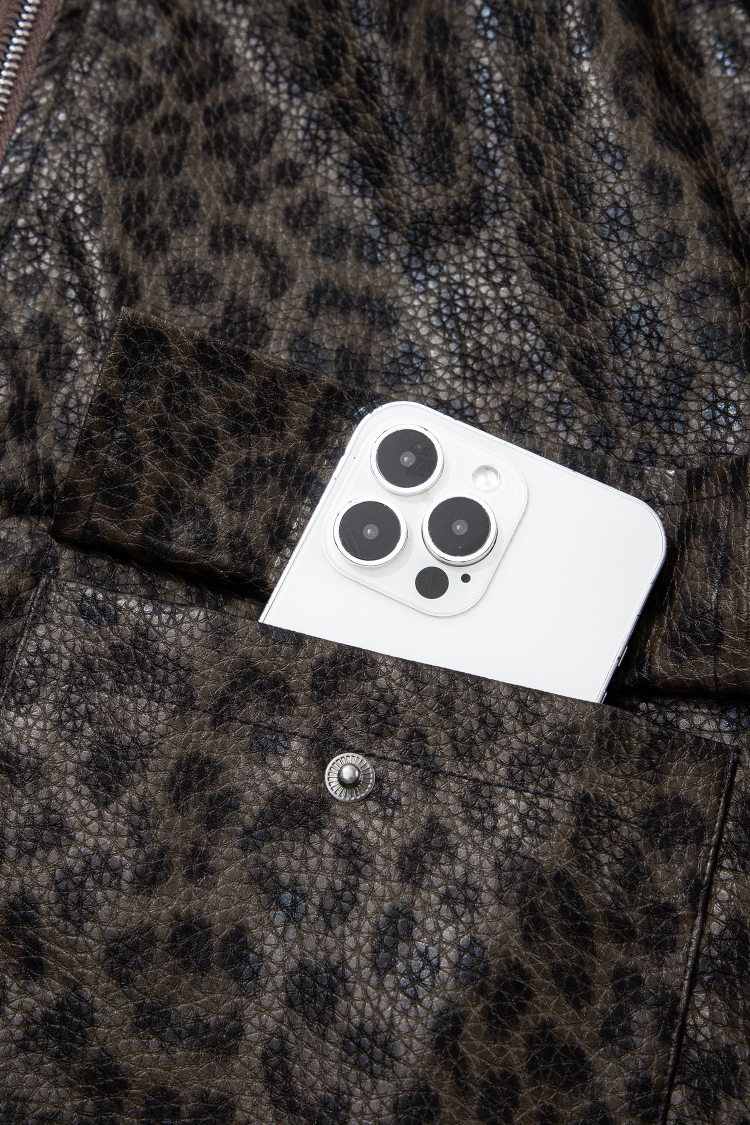 Multicolour Leopard Print Colorblock Collar Metal Placket Jacket