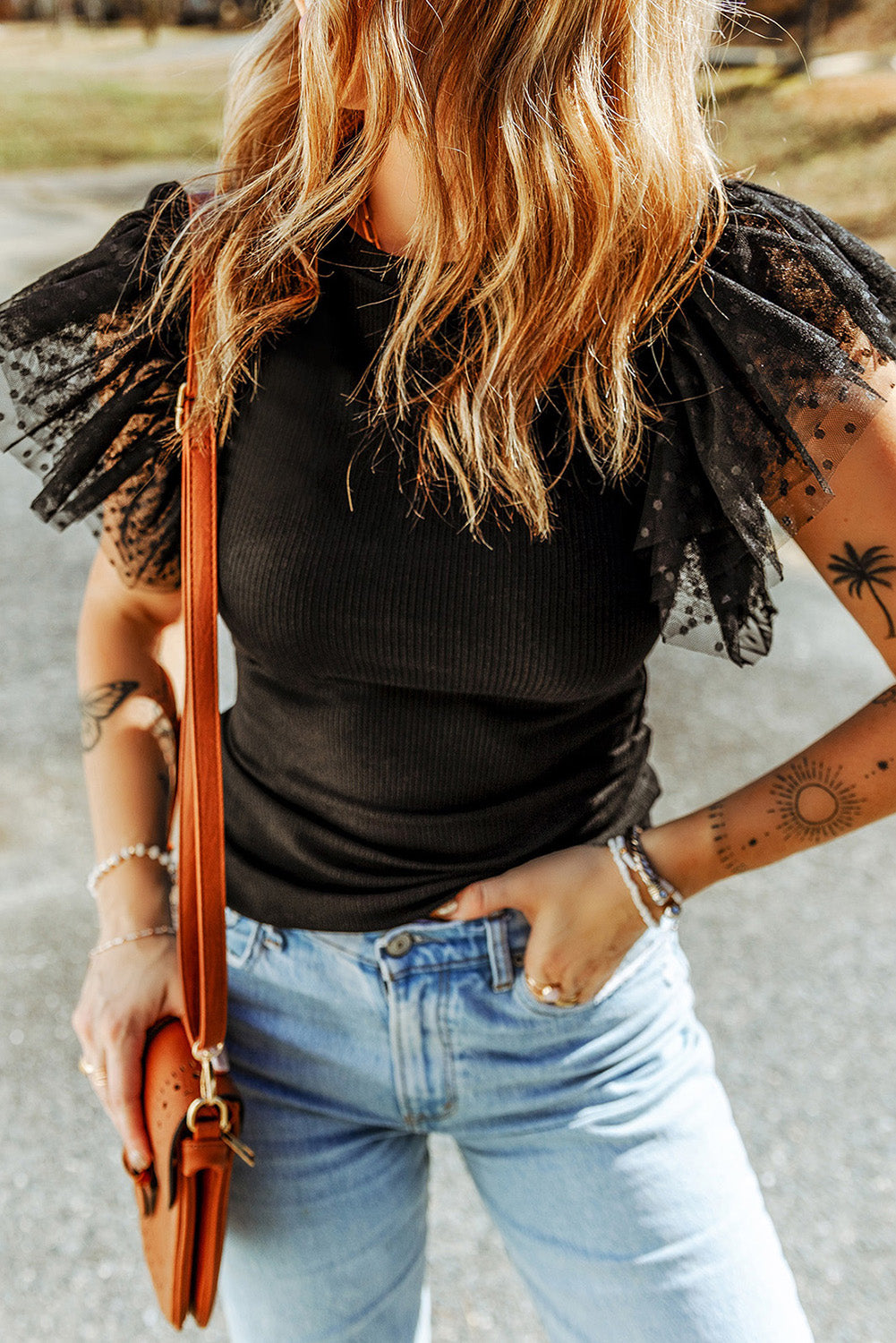 Black Dotty Mesh Knit Top