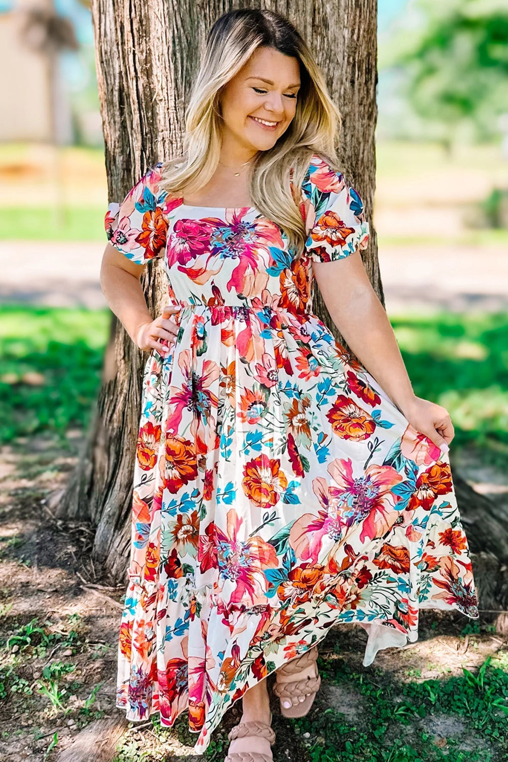 Girly Floral Midi Dress