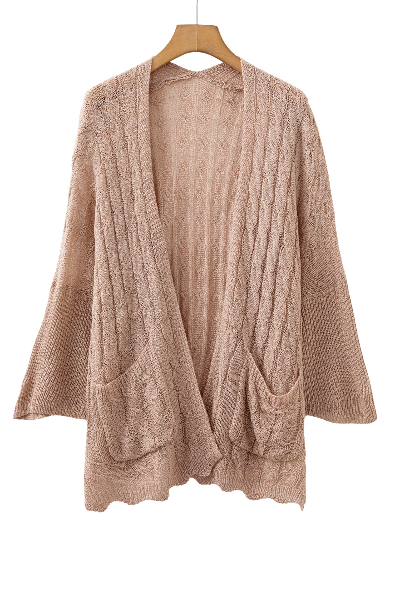 Old Rose Drop Shoulder Crochet Knit Open Front Cardigan