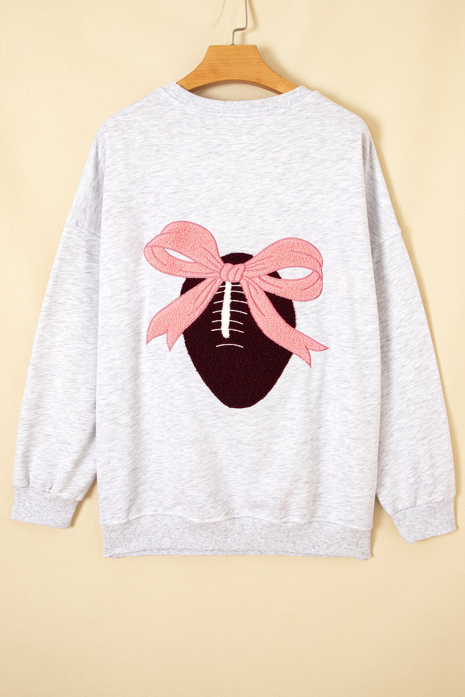 Light Grey Embroidered Football Bow Back Long Sleeve Sweatshirt