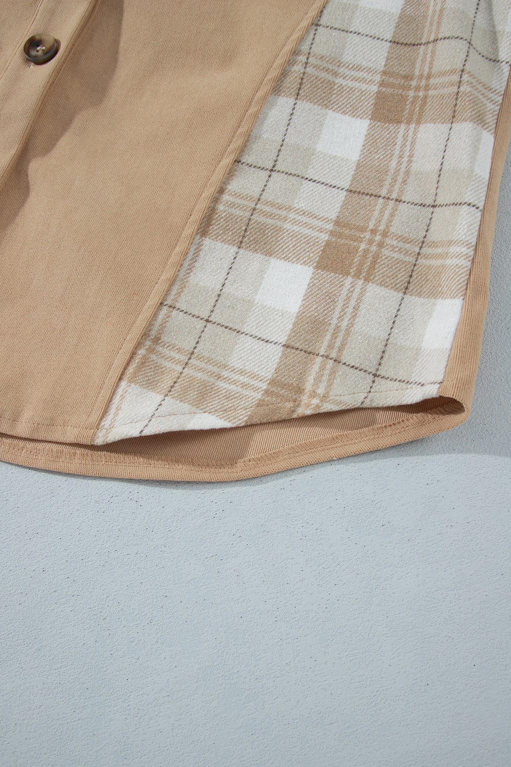 Light French Beige Plaid Colorblock Shirt Collar Shift Shacket