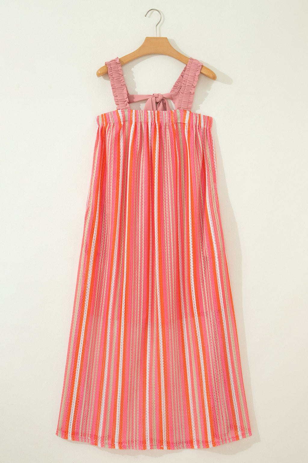 Pink Stripe Ruffled Vacation Maxi Dress