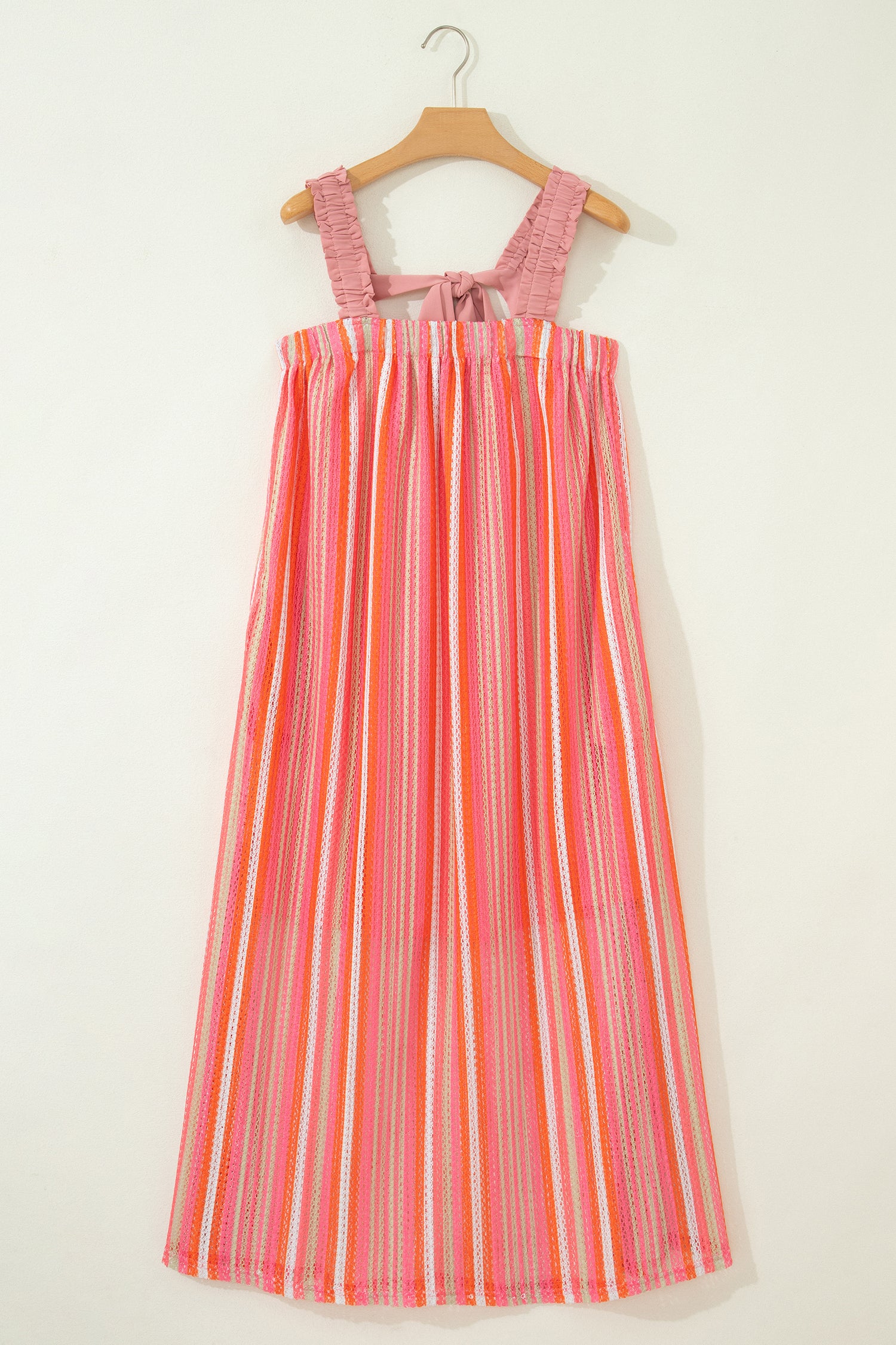 Pink Stripe Ruffled Vacation Maxi Dress
