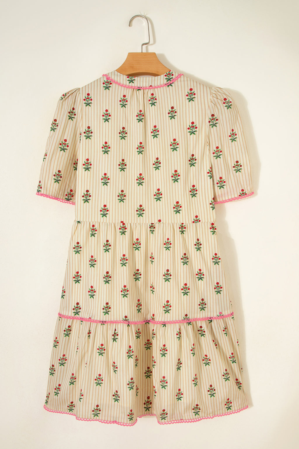Apricot Striped Floral Short Dress