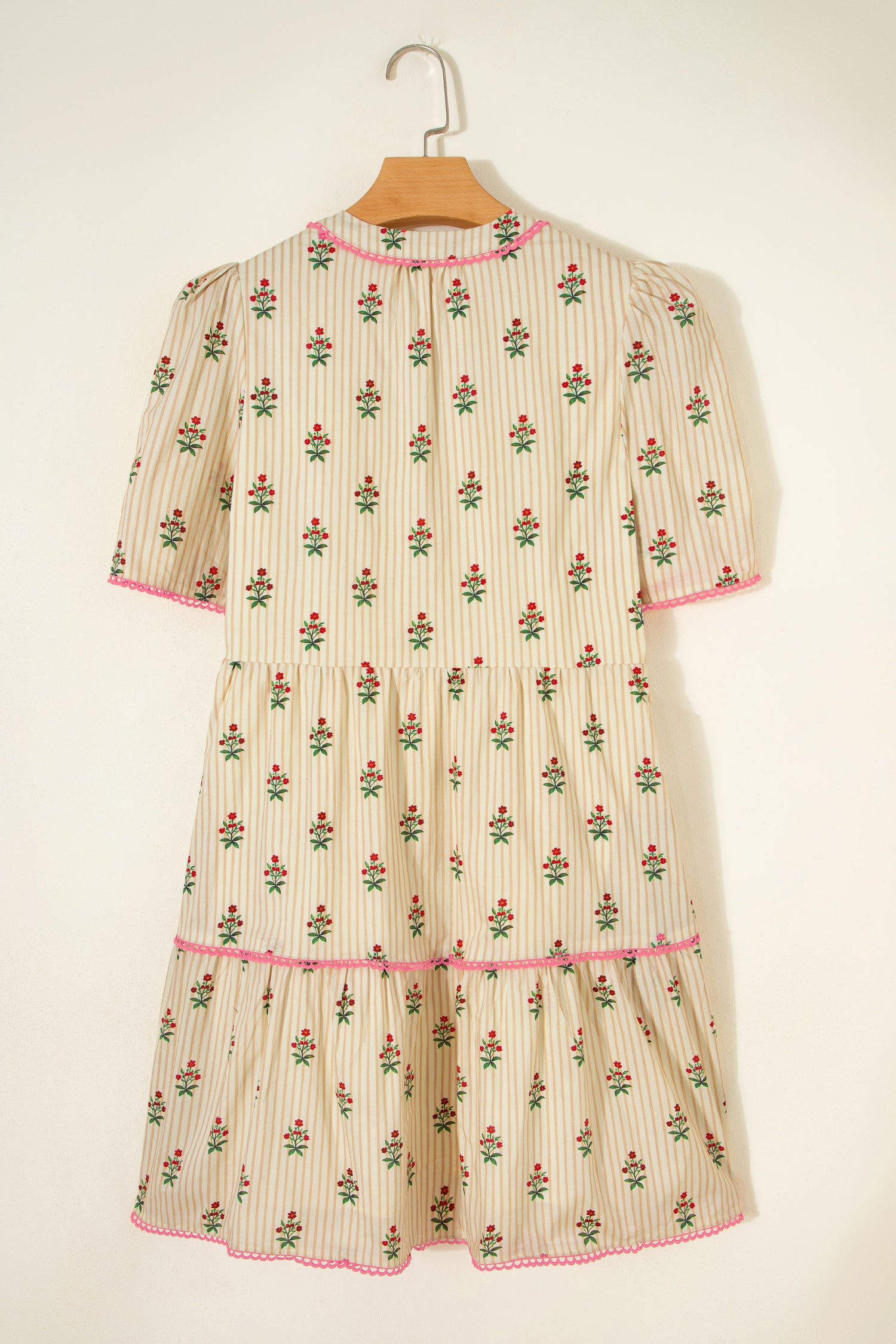 Apricot Striped Floral Short Dress