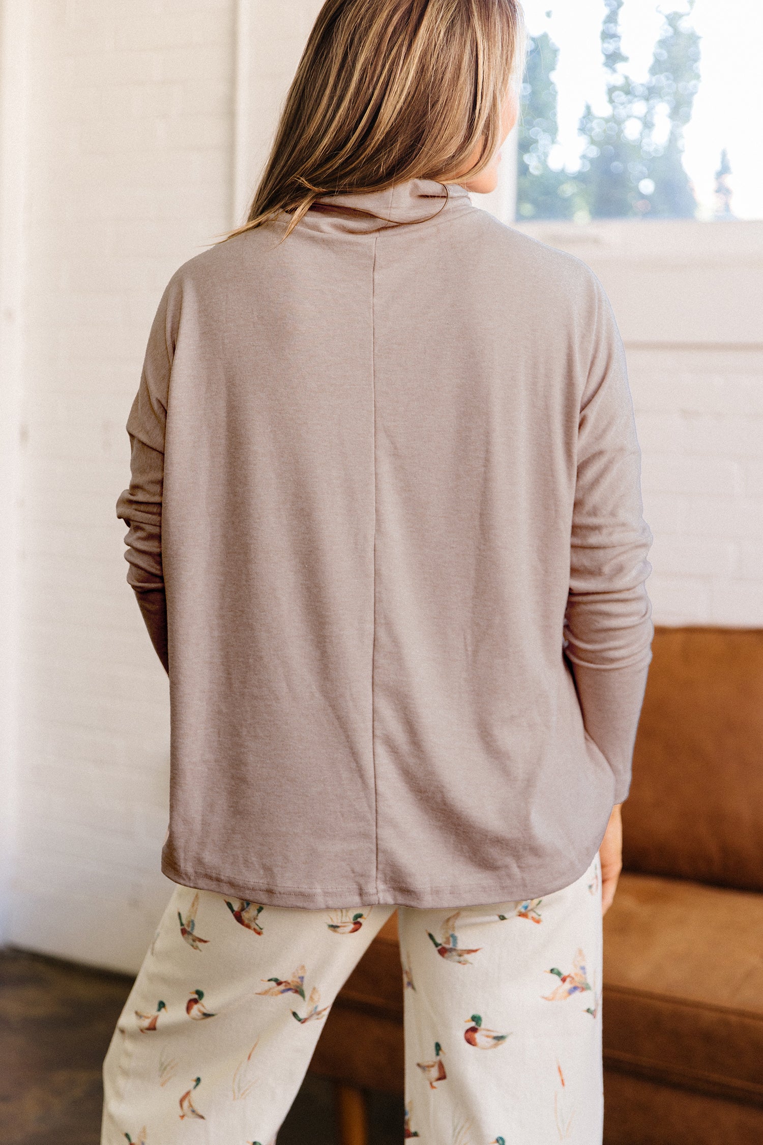Smoke Gray High Neck Long Sleeve Shift Blouse
