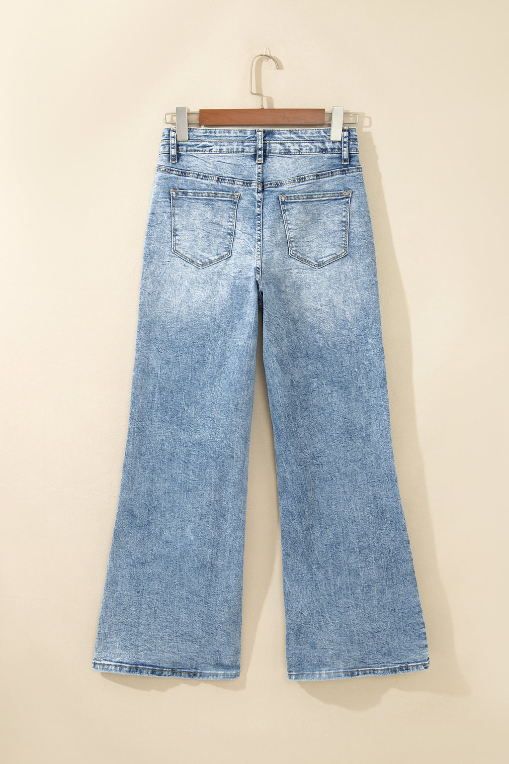 Beau Blue Acid Wash Pocket Detail Flare Jeans