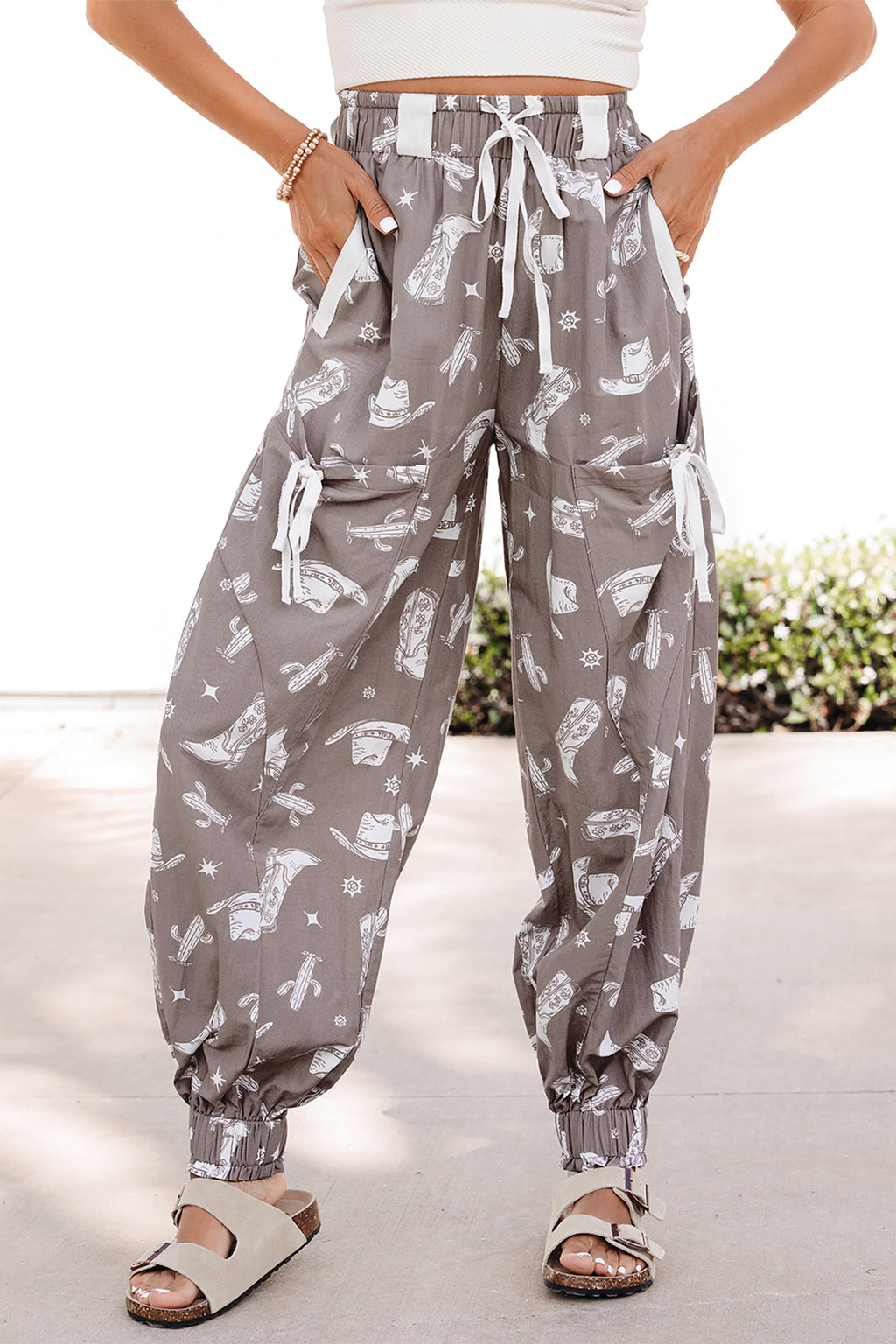 Khaki Western Cactus Cowgirl Jogger Pants