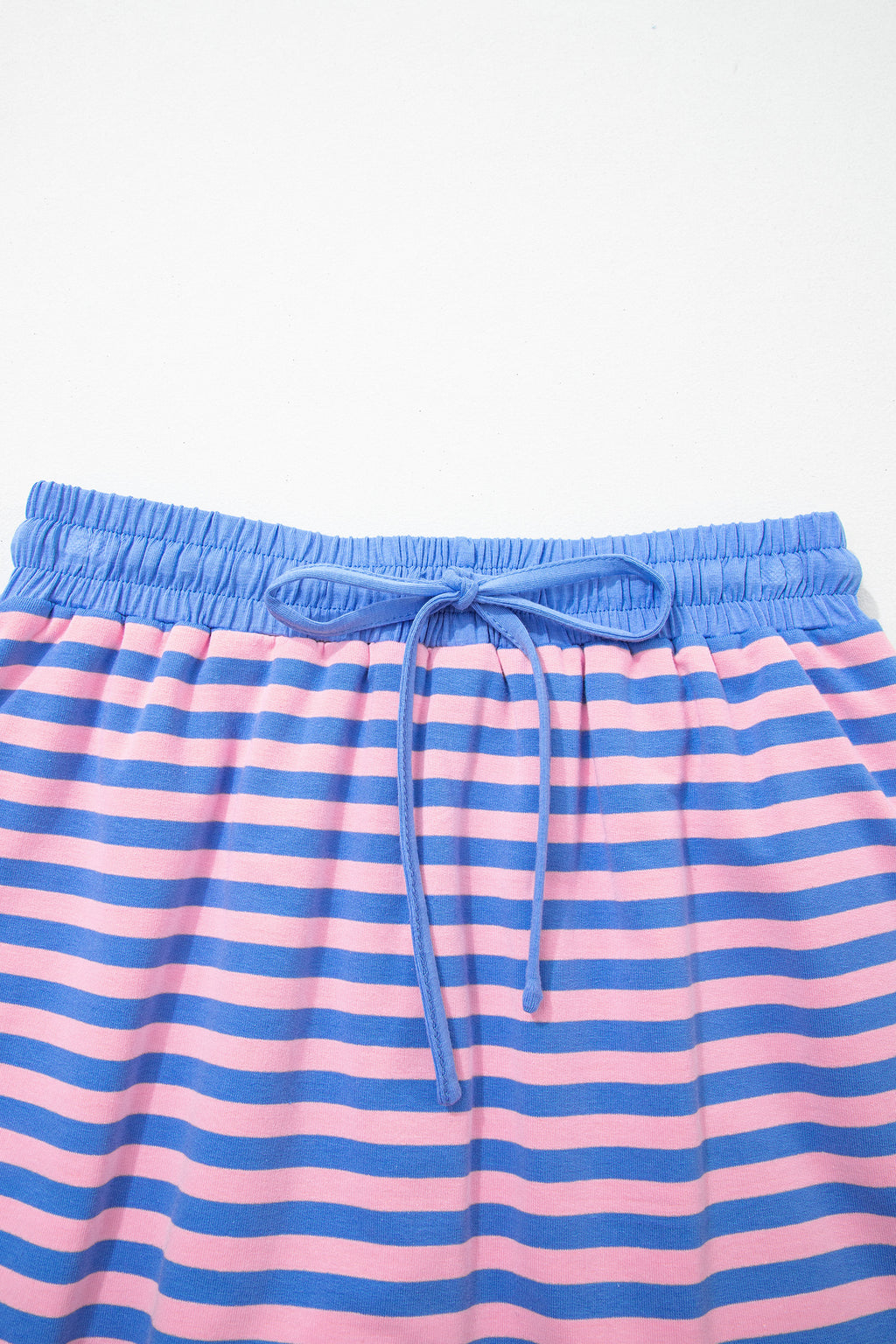 Blue Stripe Loose Short Sleeve Top and Skirt Set