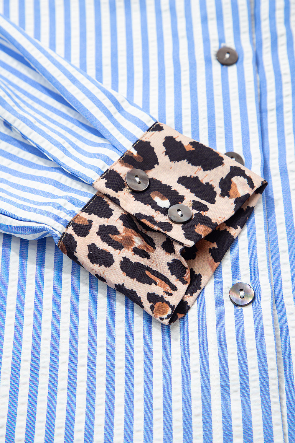 Sky Blue Striped Leopard Button Up Shirt