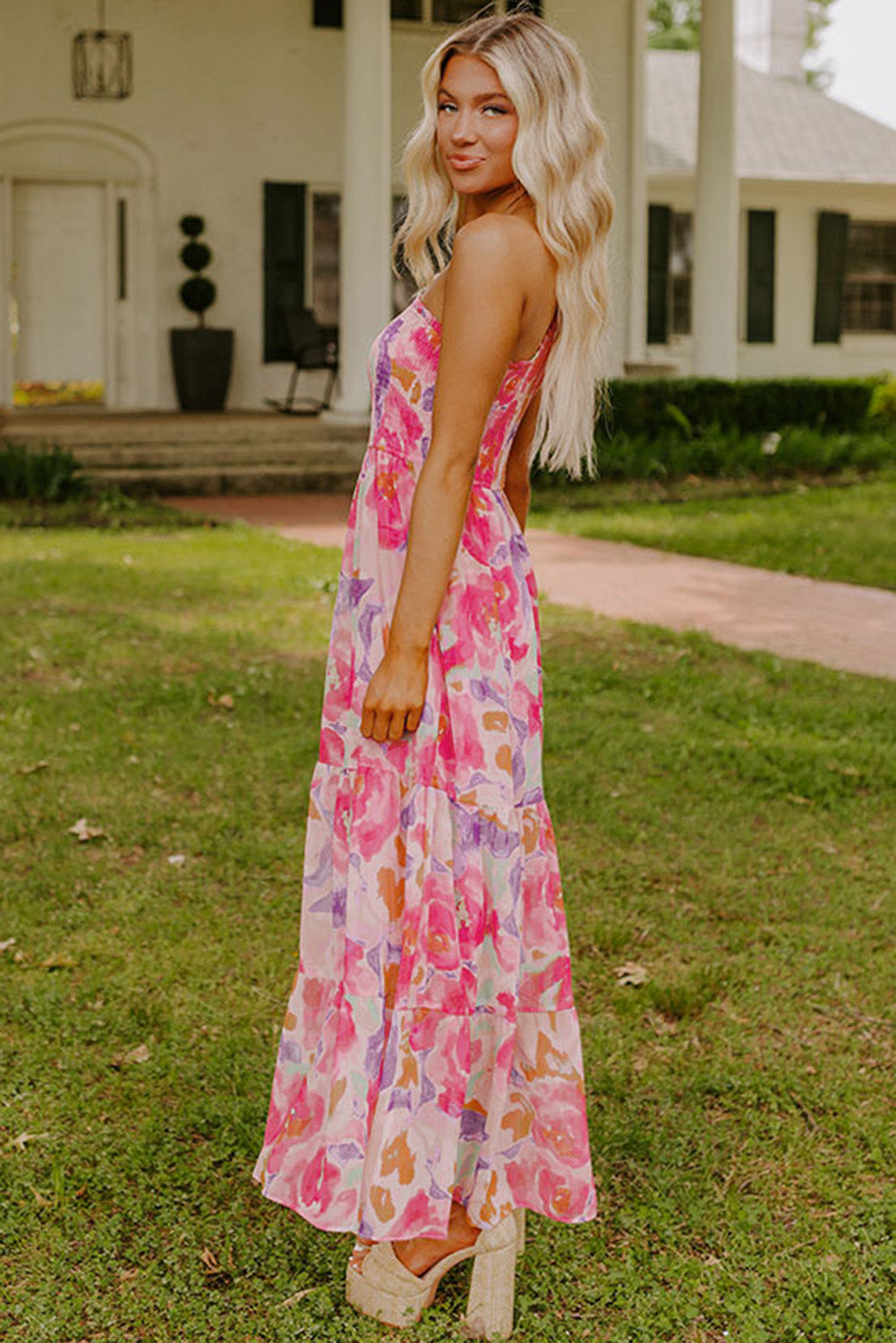 Blushing One-Shoulder Maxi Dress