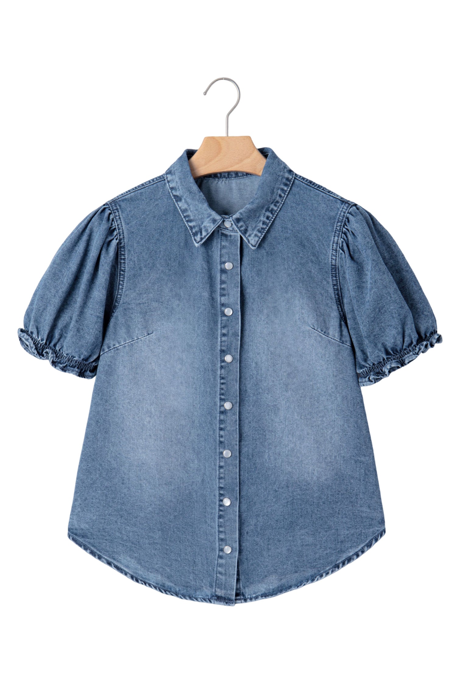 Frilled Short Sleeve Denim Shirt