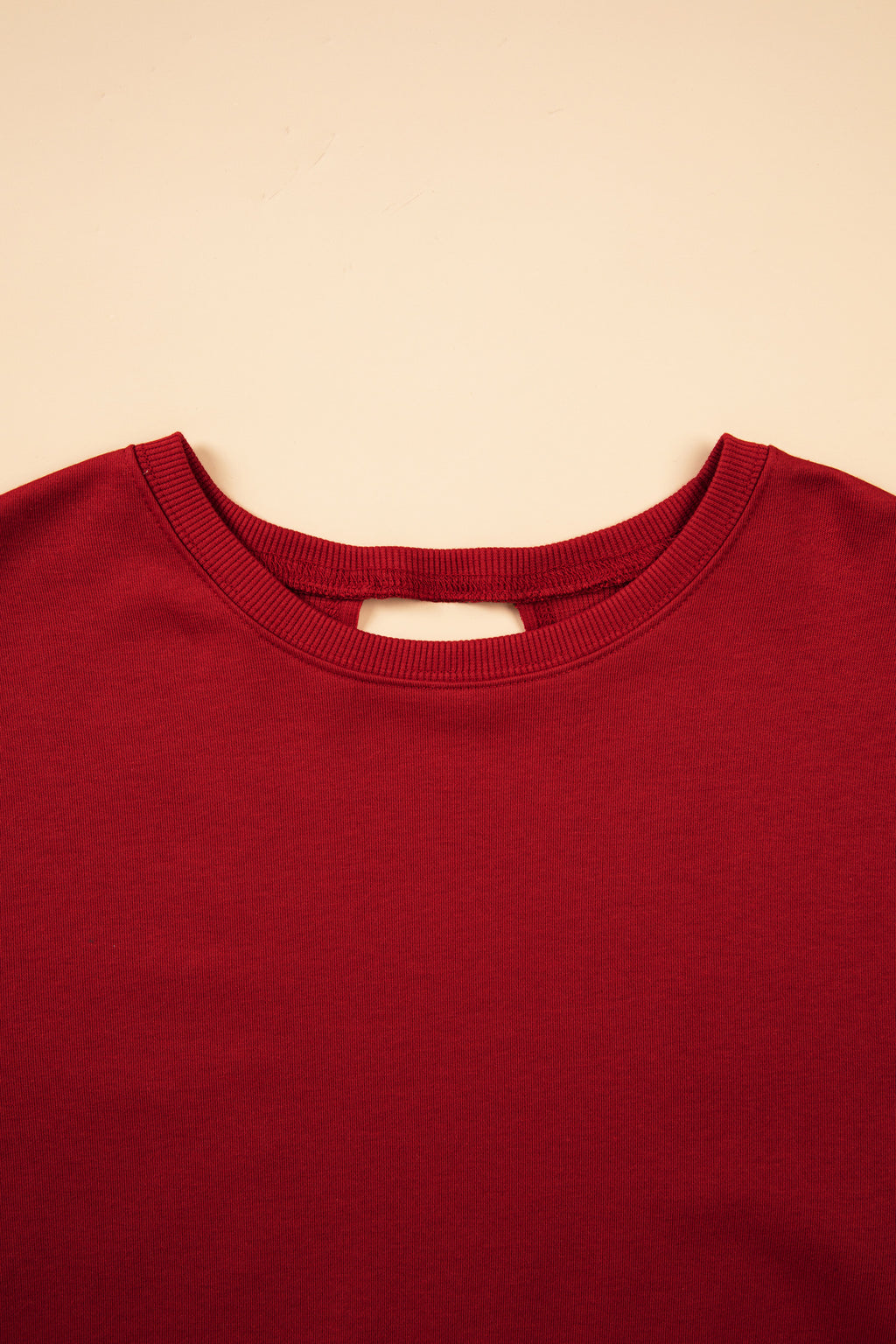 Racing Red Ribbed Detail Drop Shoulder Cutout Back Sweatshirt