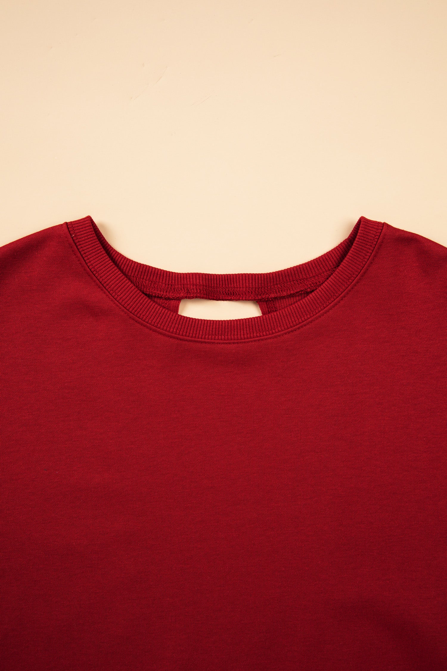Racing Red Ribbed Detail Drop Shoulder Cutout Back Sweatshirt