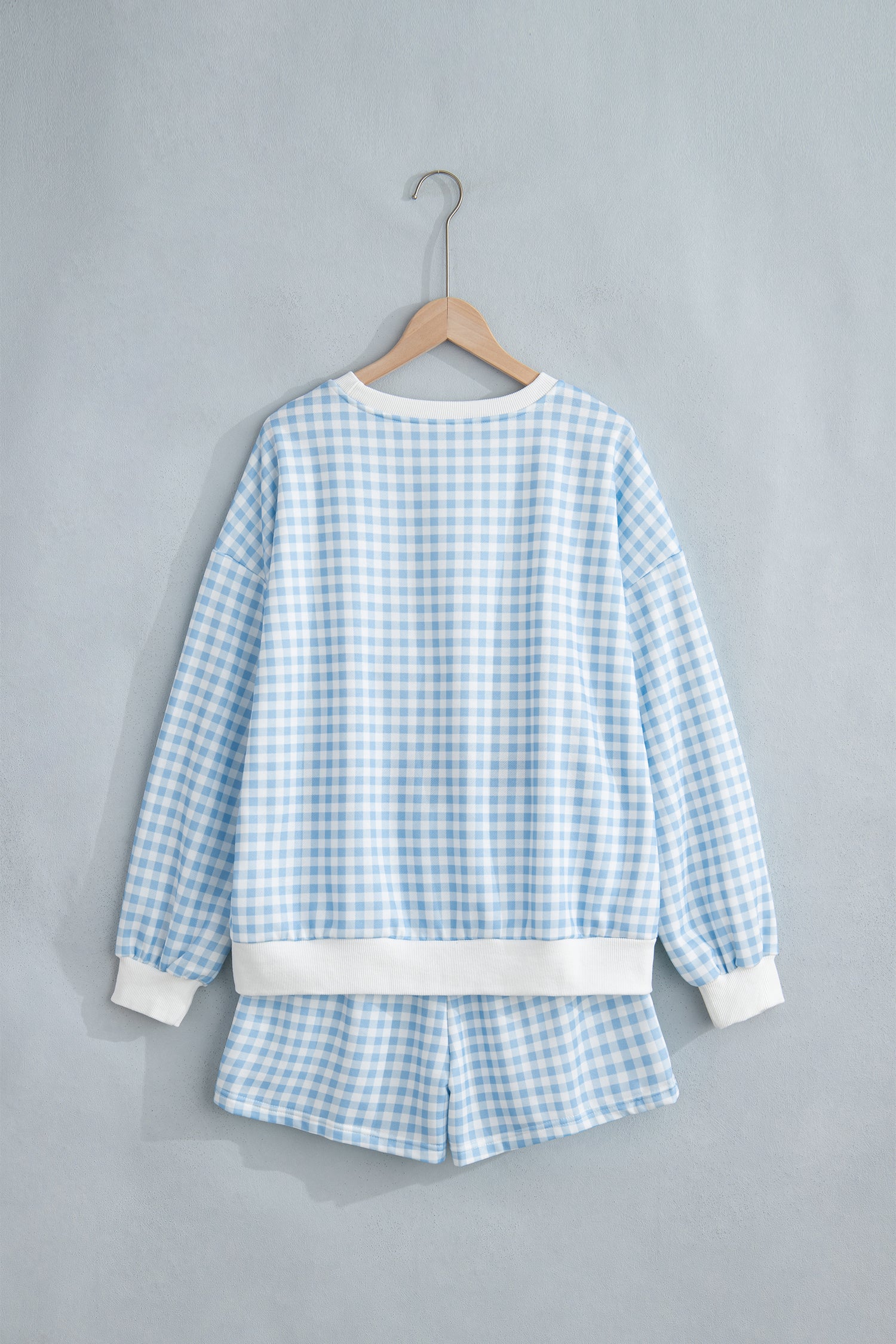 Pink Plaid Baggy Pullover Drawstring Casual Shorts 2pcs Outfit