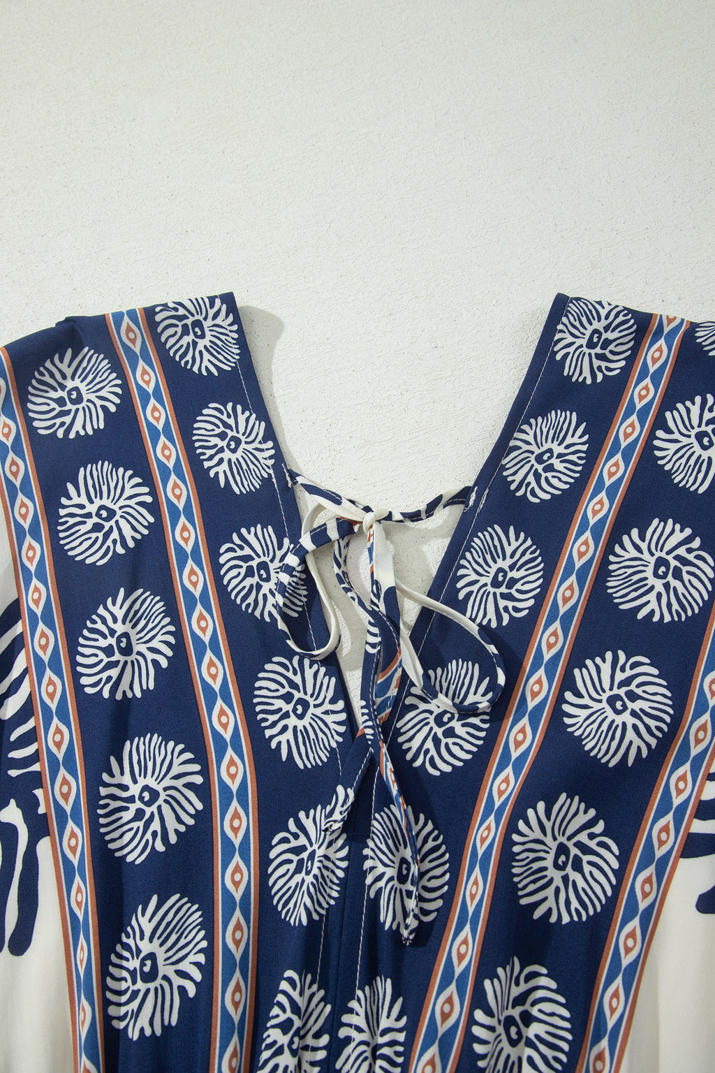 Blue Boho Floral Print Contrast Patchwork V Neck Dolman Maxi Dress
