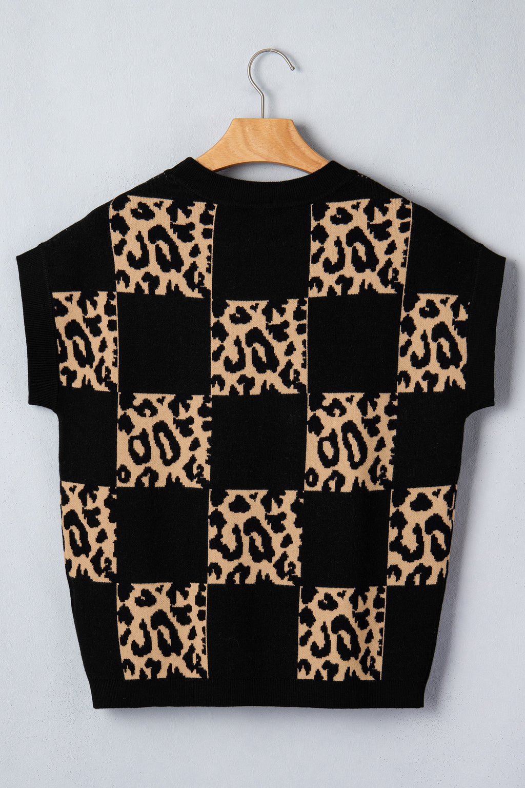 Soft Black Leopard Short Sleeve Knit Sweater