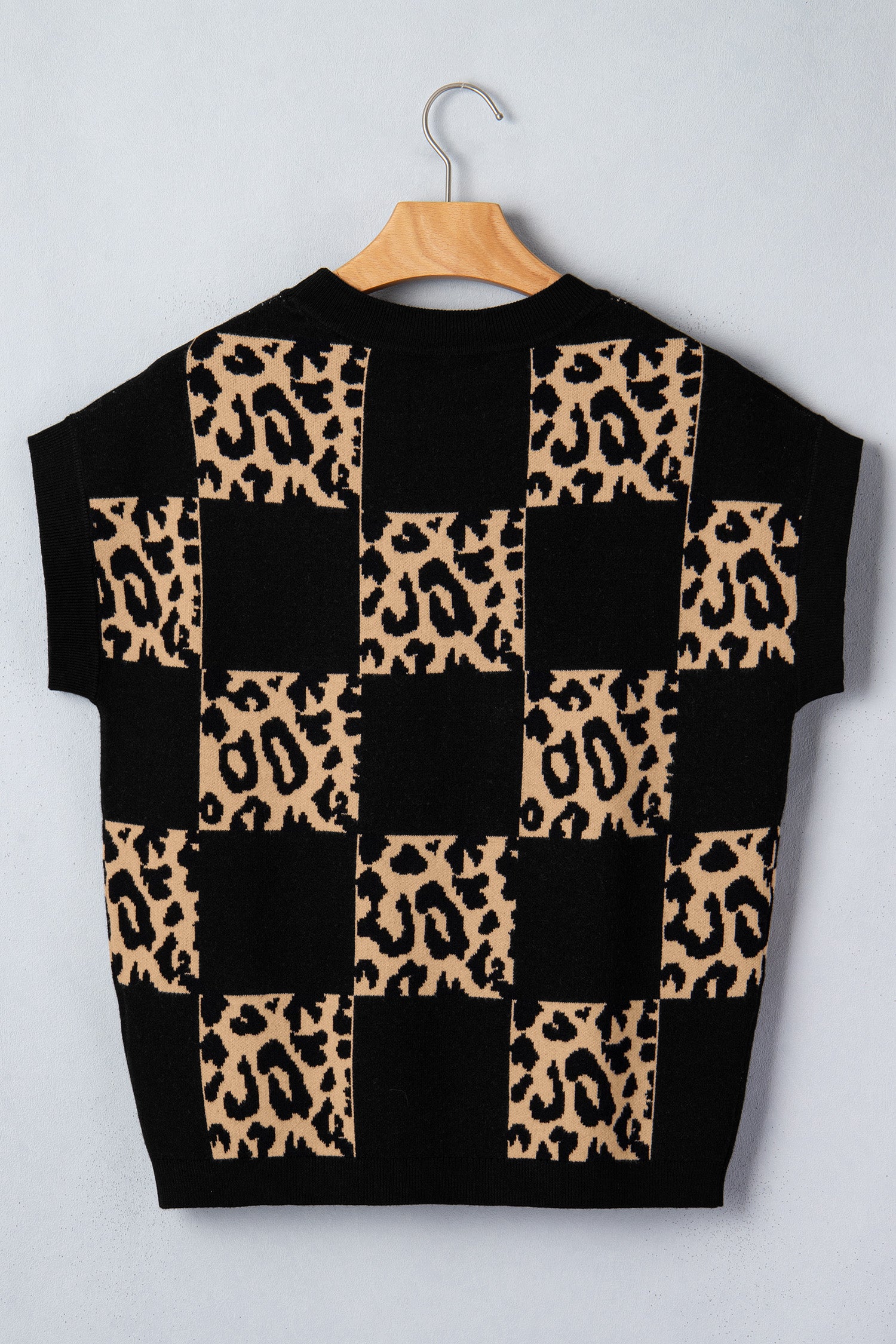 Soft Black Leopard Short Sleeve Knit Sweater