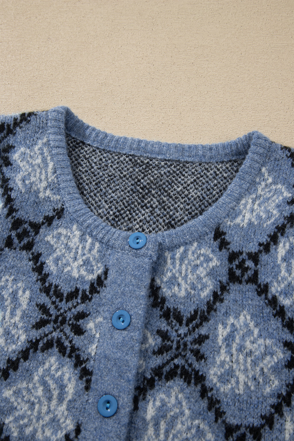 Dark Blue Short Sleeve Button Front Boho Knit Top Cardigan