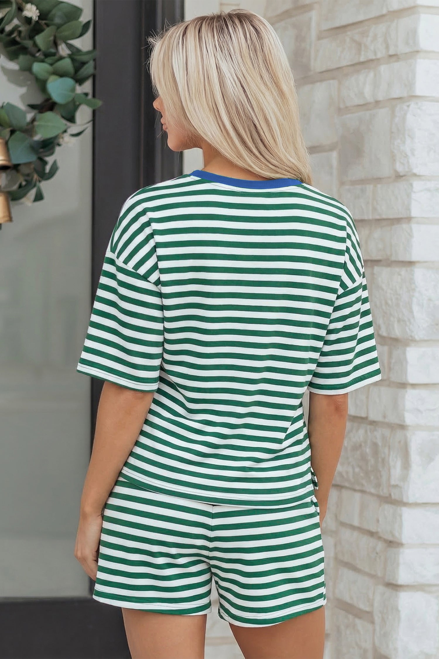 Stripe Boxy Casual Terry Short Set