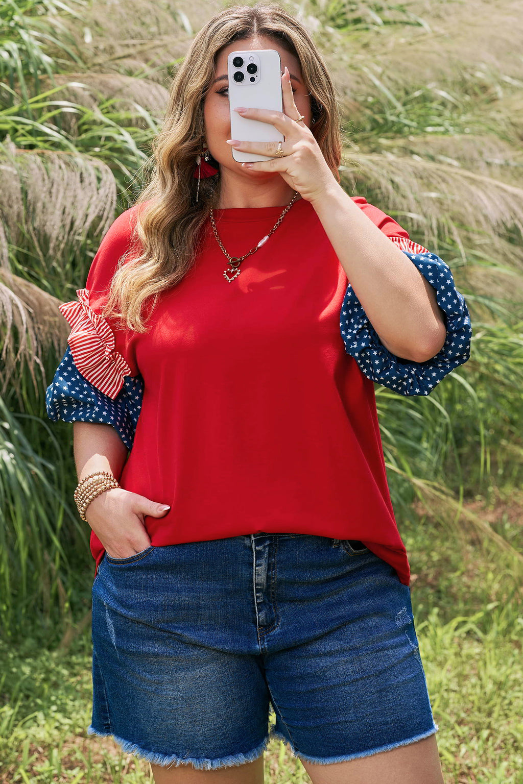 Star Spangled Ruffle Sleeve Top