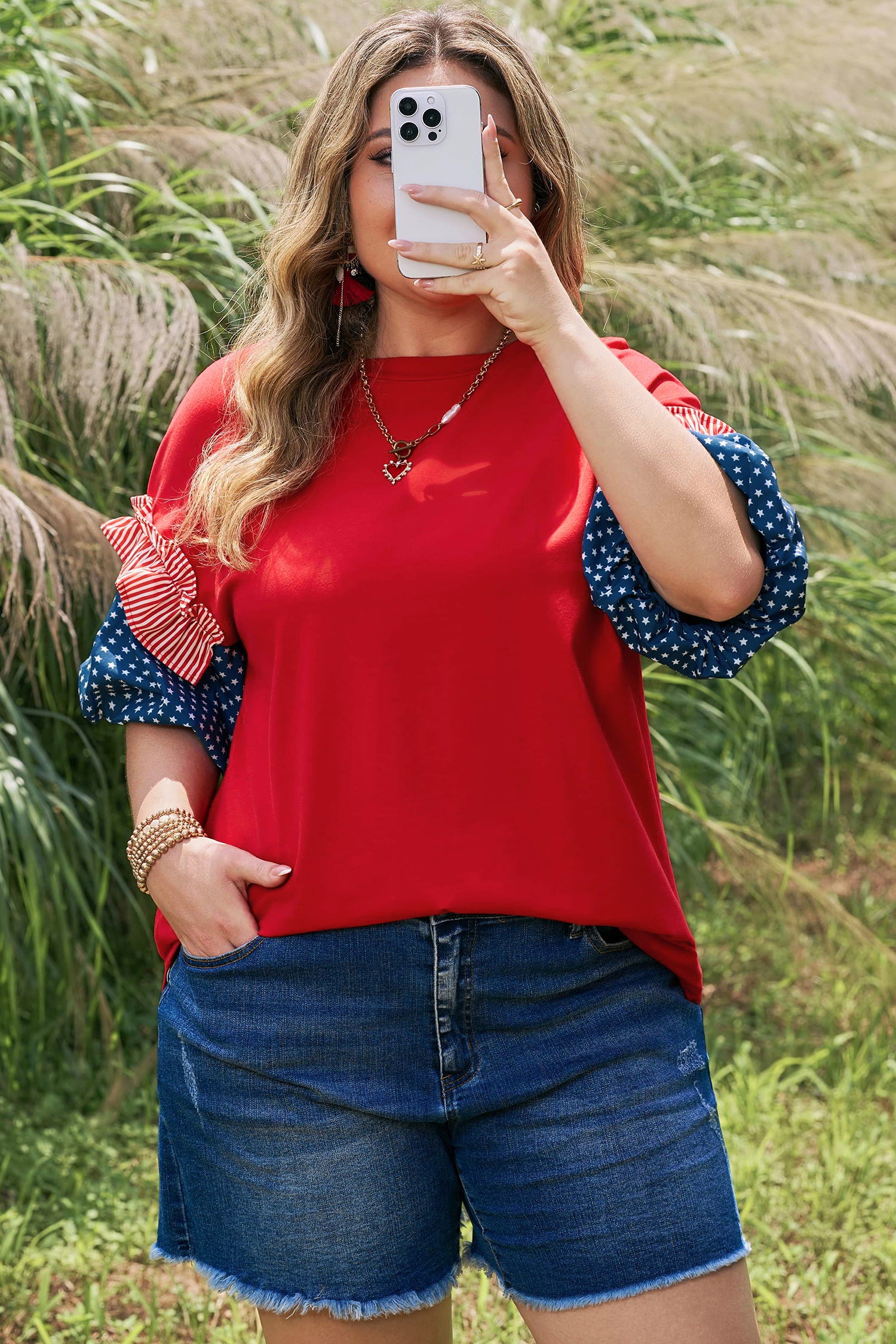 Star Spangled Ruffle Sleeve Top