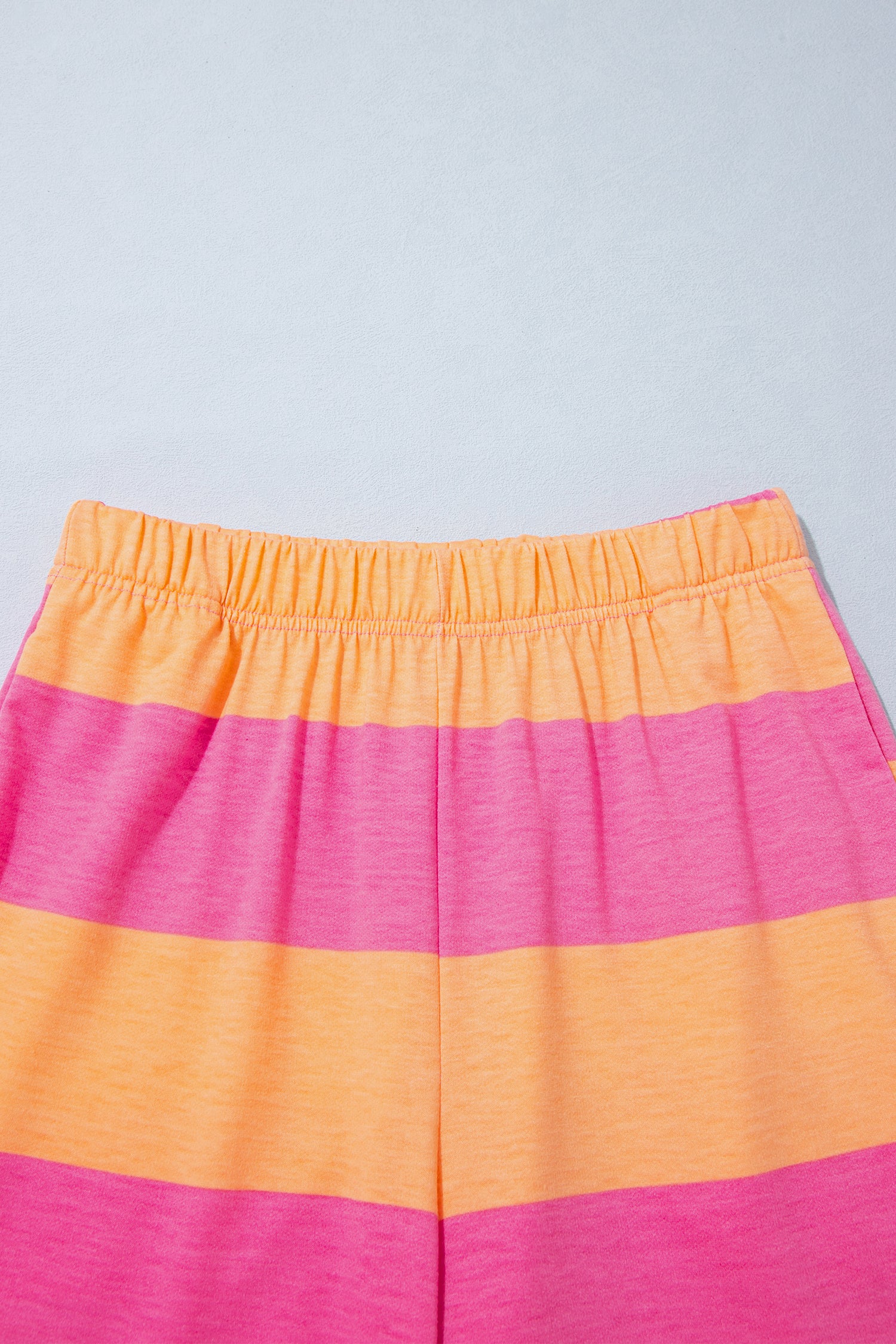 Orange Stripe Colorblock Half Sleeve Top Casual Loose Pants 2pcs Set