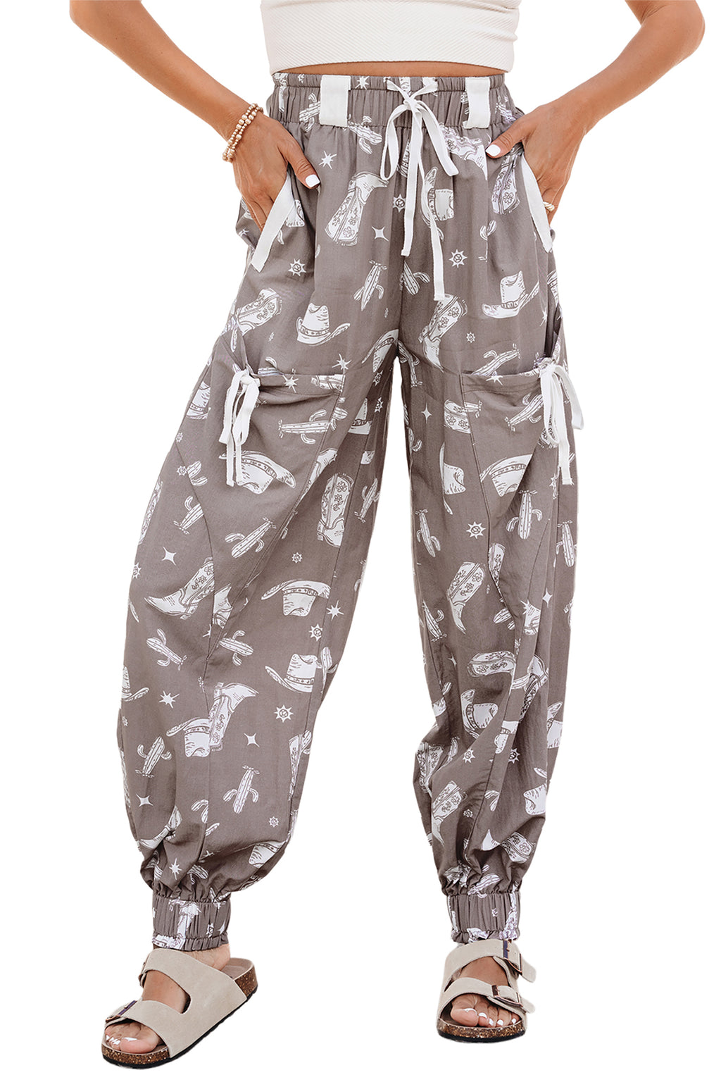Khaki Western Cactus Cowgirl Jogger Pants