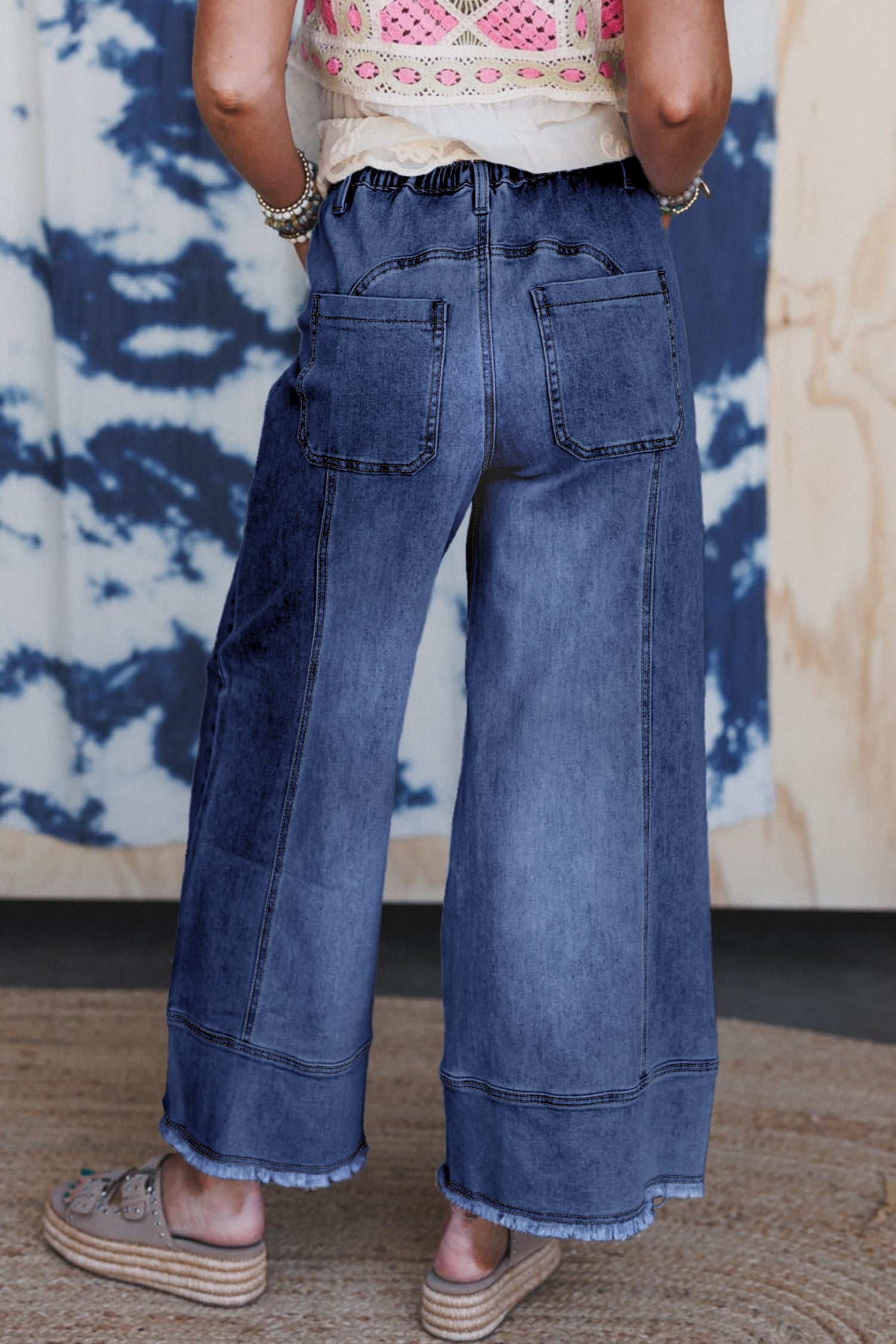Drawstring Wide Leg Denim Pants