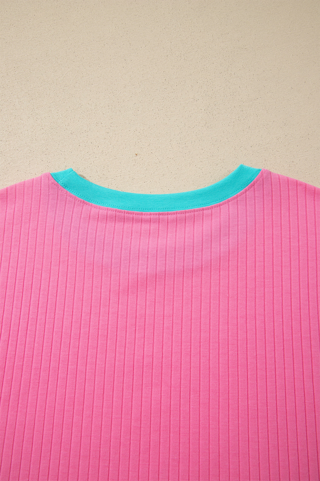 Clearly Aqua Soft Ribbed Color Block Trim Casual Short Set