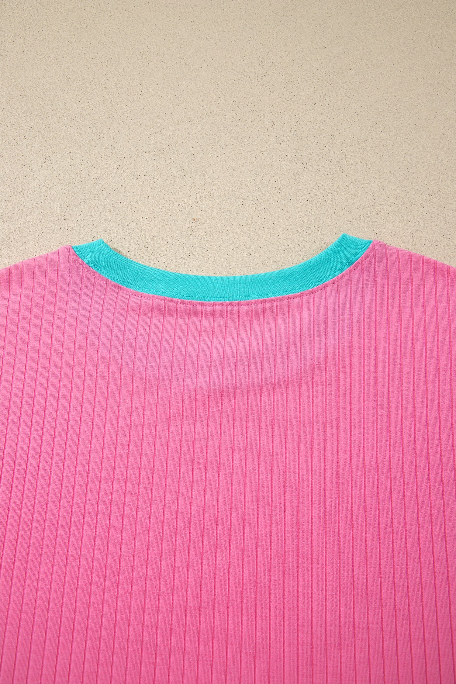 Clearly Aqua Soft Ribbed Color Block Trim Casual Short Set