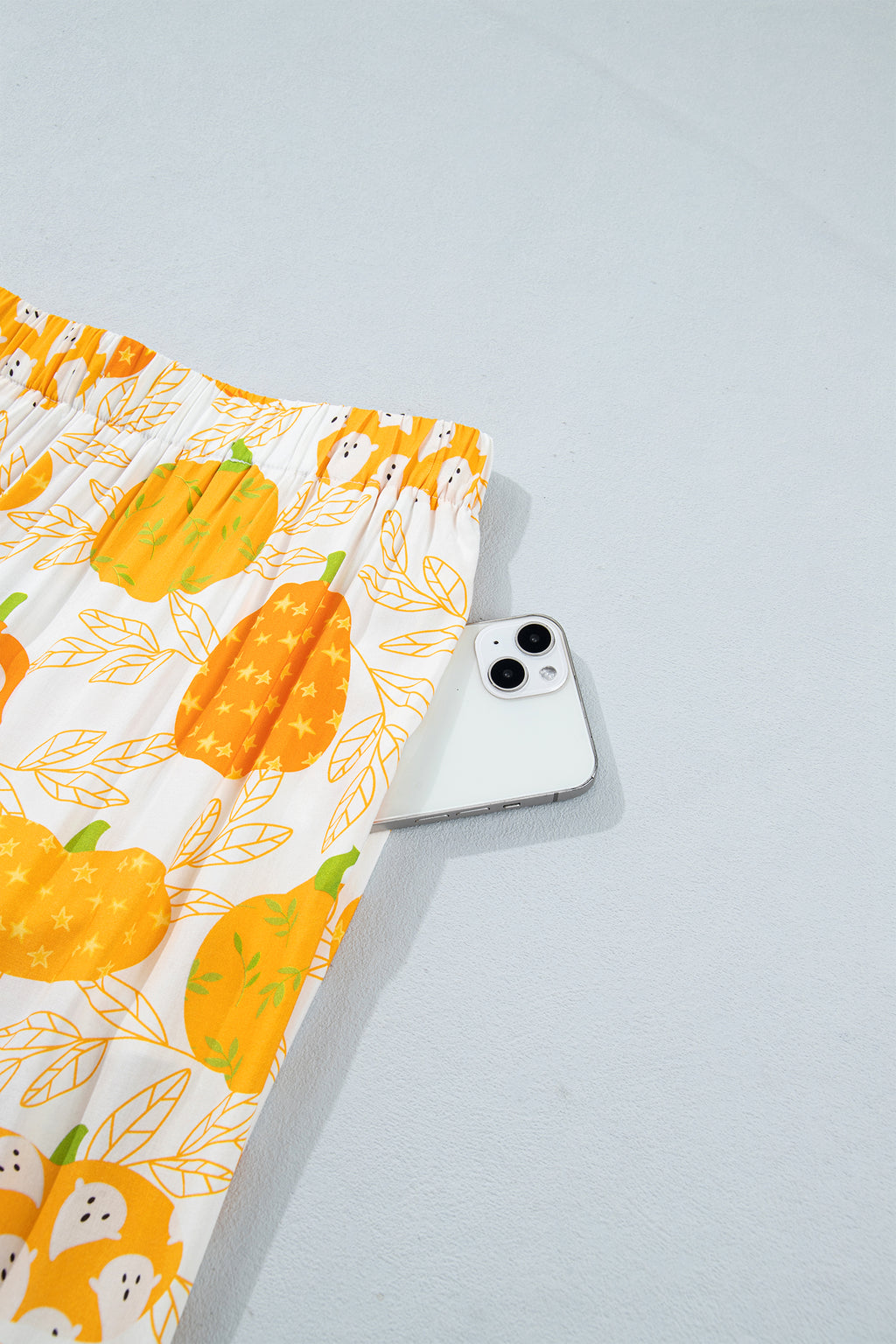 Orange Short Sleeve Pumpkin Print Polka Dot Trim Pocket Pocket Placket Home Wear Lounge Set