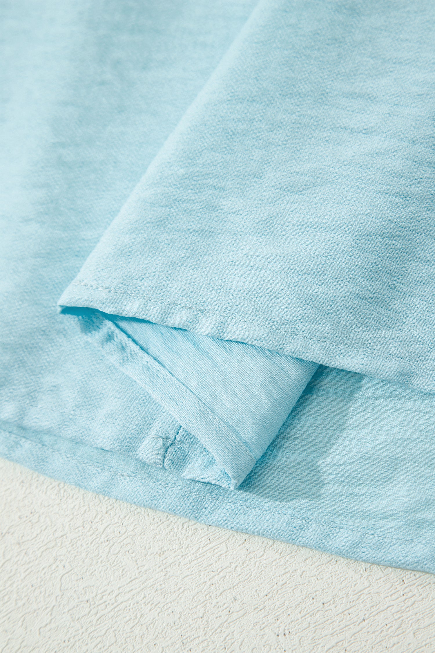 Mist Blue Tie Half Sleeve Pleated Detail Babydoll Blouse