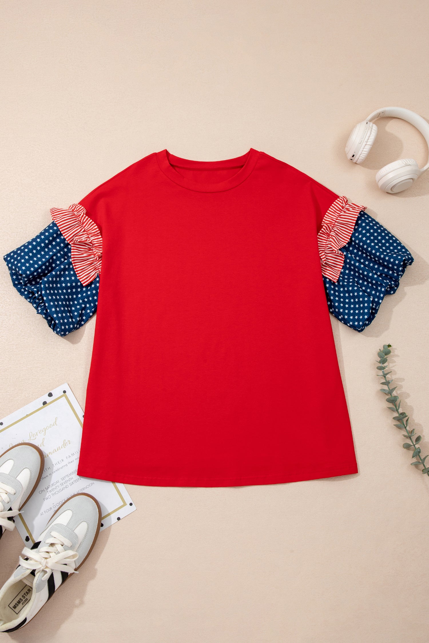 Star Spangled Ruffle Sleeve Top