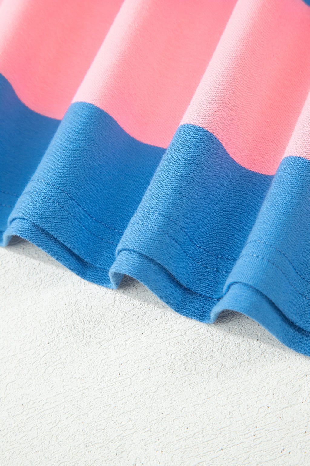 Bright Pink Striped Color Block Oversize Tunic Tee
