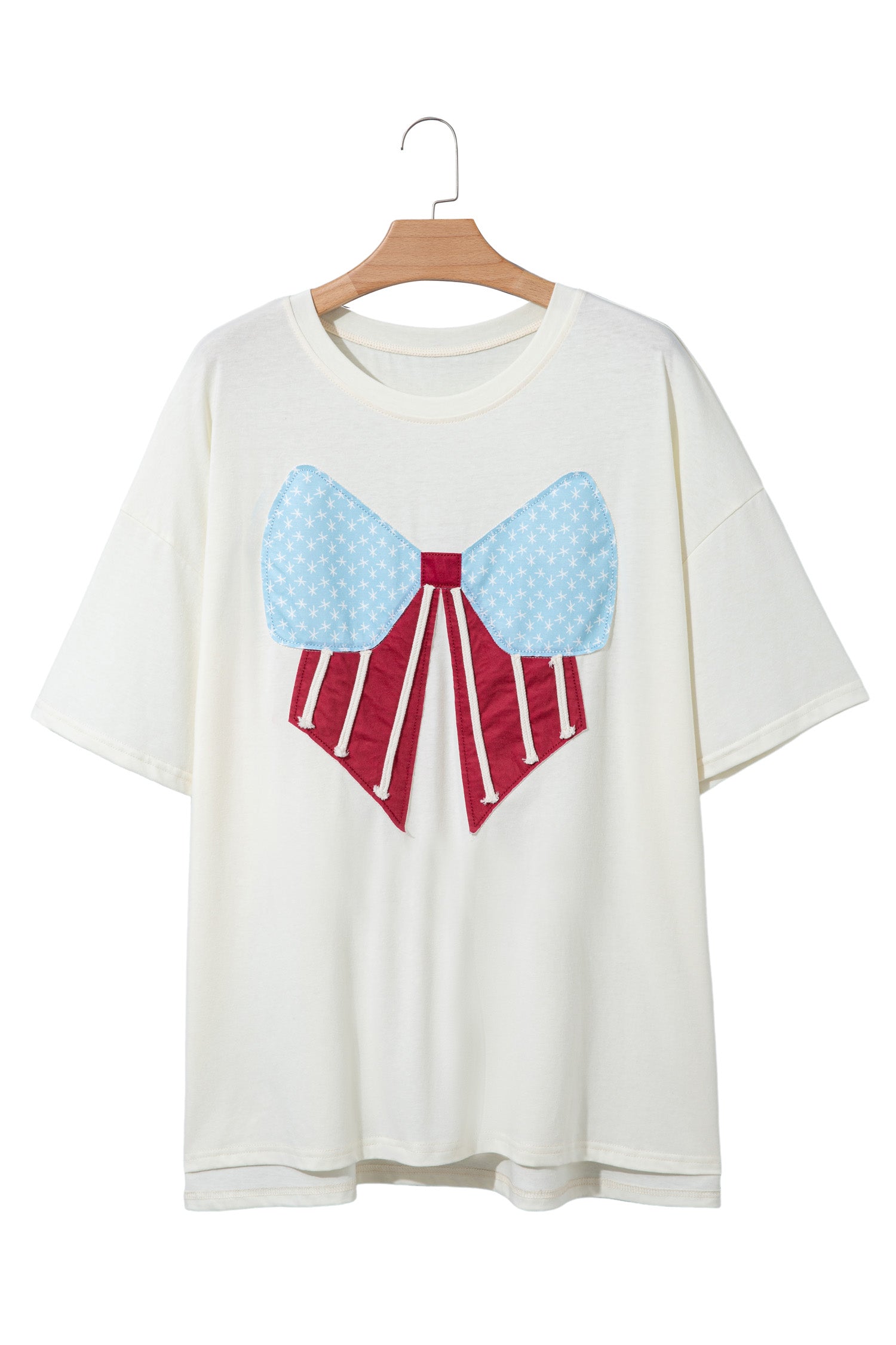 White Distressed Flag Bow Patched Plus Size T Shirt