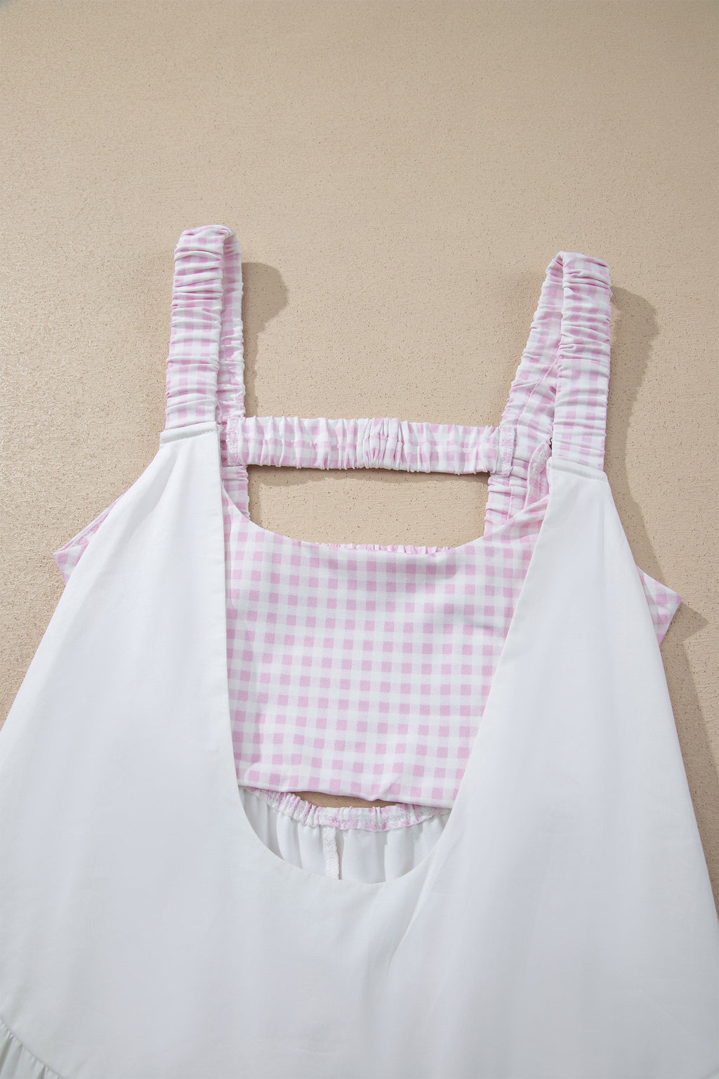 White Faux Two Piece Gingham Contrast Patchwork Loose Mini Dress