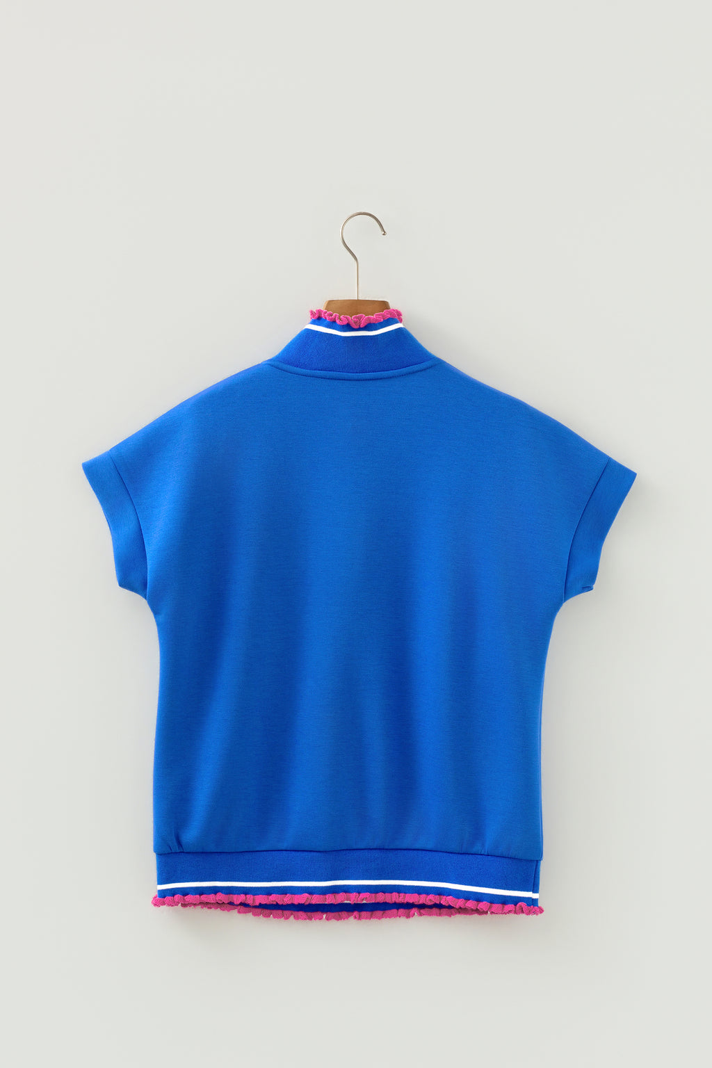 Sky Blue Collared Short Sleeve Knit Top