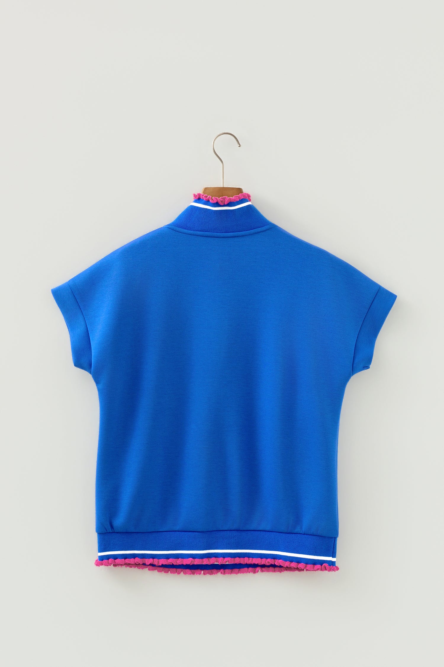 Sky Blue Collared Short Sleeve Knit Top